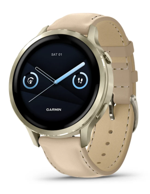 Garmin Venu 4 – 41 mm Lunar Gold with Bone Silicone Band and Light Sand Leather Band