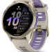 Garmin Forerunner 970 – Soft Gold Titanium with French Gray Case and French Gray/Translucent Indigo Band